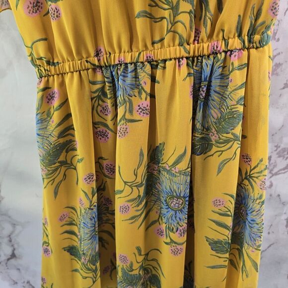 Madewell Dress Womens 6 S Yellow Floral Sweetgrass Ruffle Flounce Painted Bloom - Picture 8 of 13